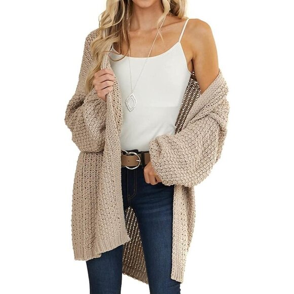 Women's Chunky Knit Open Front Cardigan Large Casual Long Sleeve - Picture 2 of 5